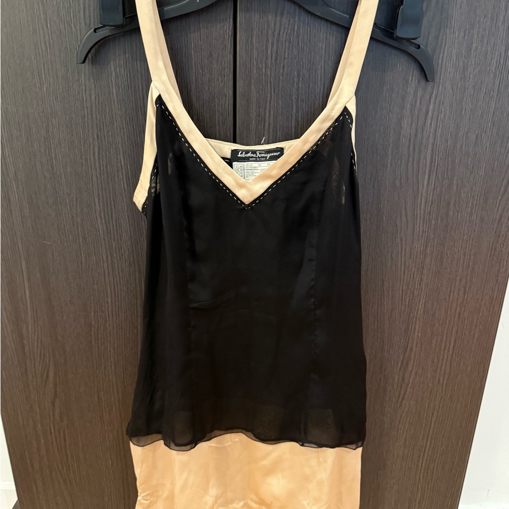 Salvatore Ferragamo Black and Tan Camisole